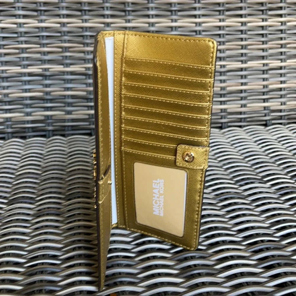 Michael Kors Medium Flat Slim Bifold Wallet Old Gold Leather
